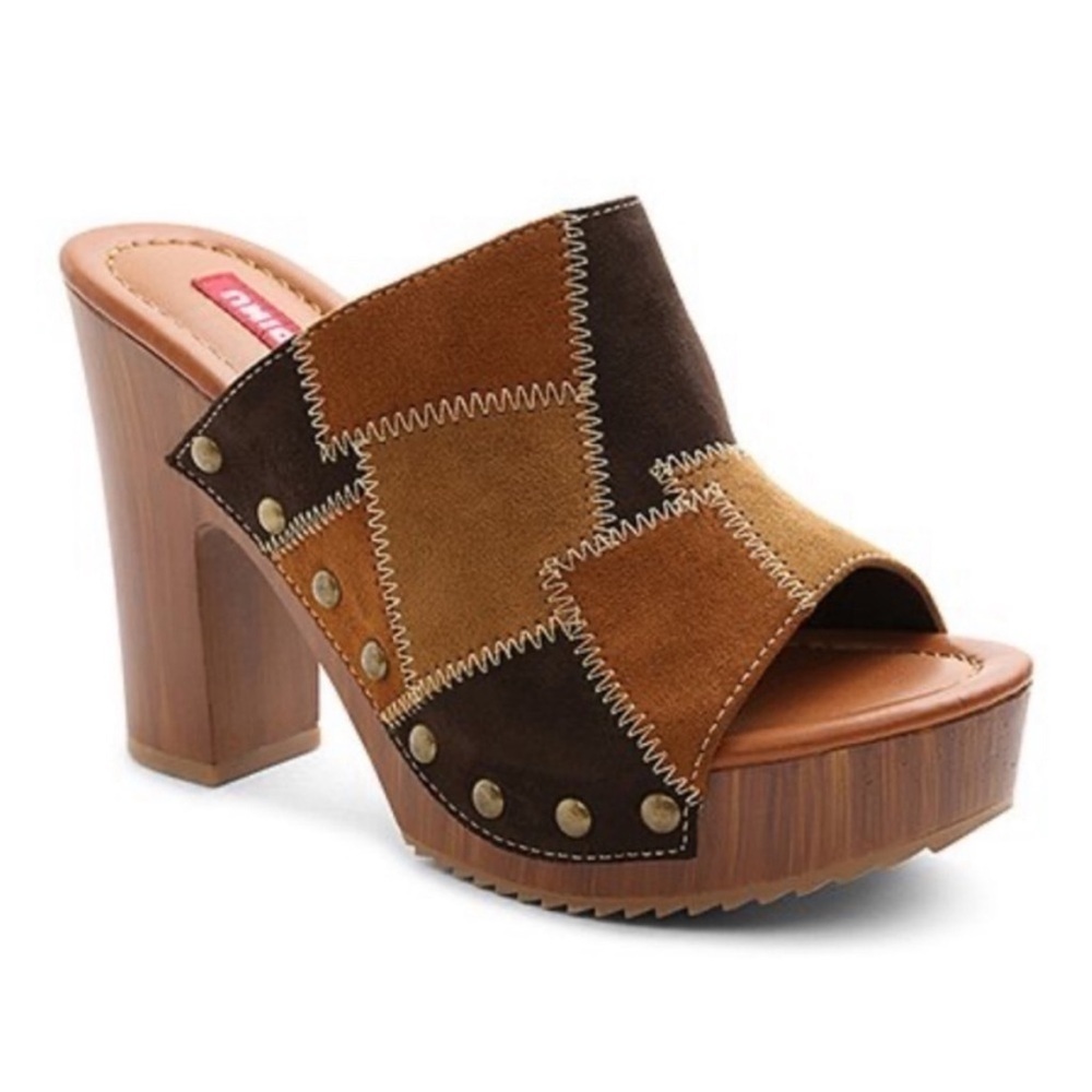 Unionbay Patchwork Suede Women’s Wood Hippie 90’s Platform Sandals size 8 NEW